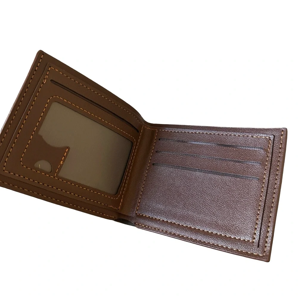 Brown PU Leather Wallet Card Holder Slim Bifold Minimalist Men’s Wallet